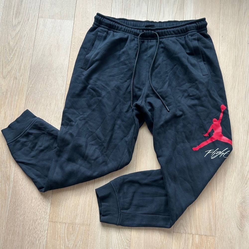 Nike Jordan Men's Essentials Fleece Baseline Sweatpants Sz L Black Red Jumpman